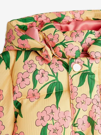 Mini Rodini Girls Alpine Flower Hooded Puffer Jacket In Brown