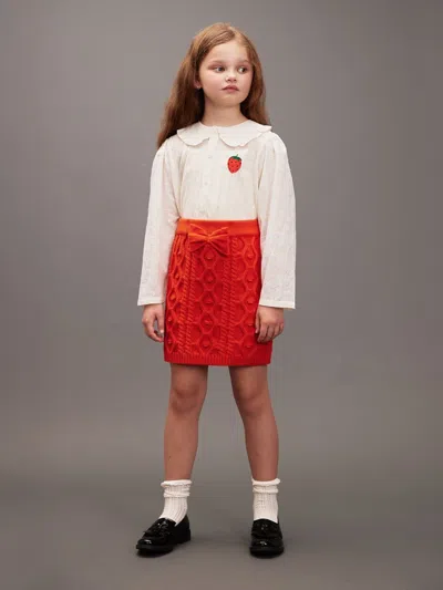 Mini Rodini Girls Embroidered Strawberry Schiffli Blouse In White