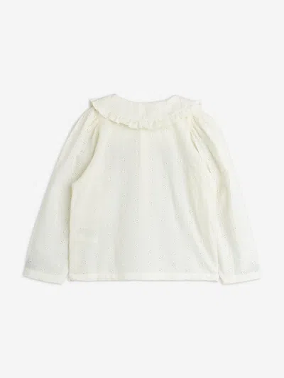 Mini Rodini Girls Embroidered Strawberry Schiffli Blouse In White