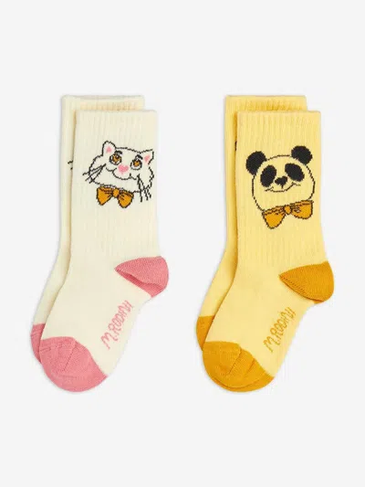 Mini Rodini Kids Cat And Panda 2 Pack Socks Set In Yellow