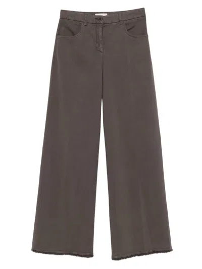 Via Masini 80 Dark Brown Cotton Wide-leg Trousers In Brown