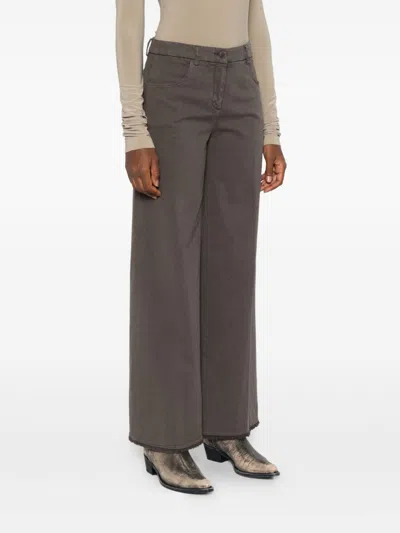 Via Masini 80 Dark Brown Cotton Wide-leg Trousers In Brown