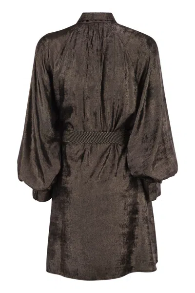 Weekend Max Mara Weekend Maxmara Bunny1234 Laminated Chiffon Dress In Brown