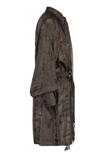 Weekend Max Mara Weekend Maxmara Bunny1234 Laminated Chiffon Dress In Brown