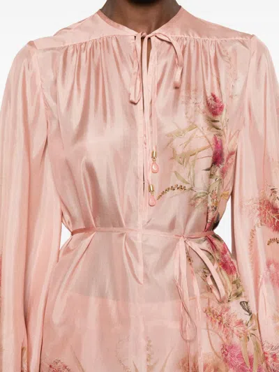 Zimmermann Antiqued Pink Satin Cascadiant Blouse In Pink