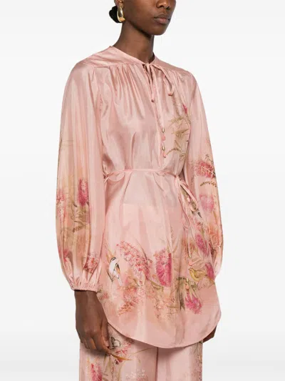 Zimmermann Antiqued Pink Satin Cascadiant Blouse In Pink