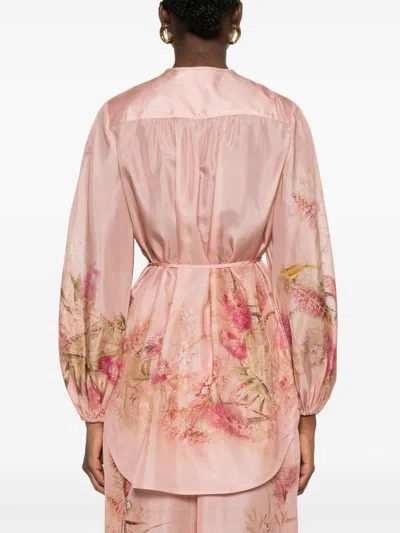 Zimmermann Antiqued Pink Satin Cascadiant Blouse In Pink