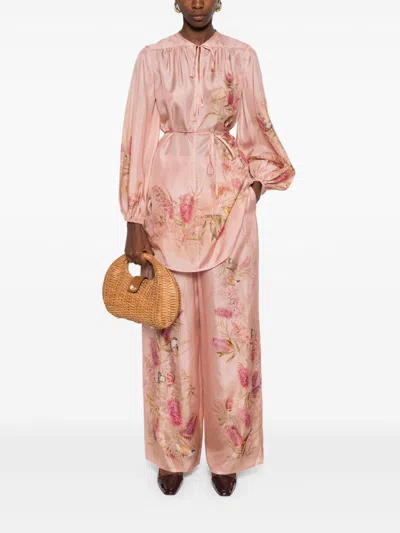 Zimmermann Antiqued Pink Satin Cascadiant Blouse In Pink