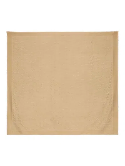 Fendi Animal Pattern Scarf Large Square Fringed In Brown