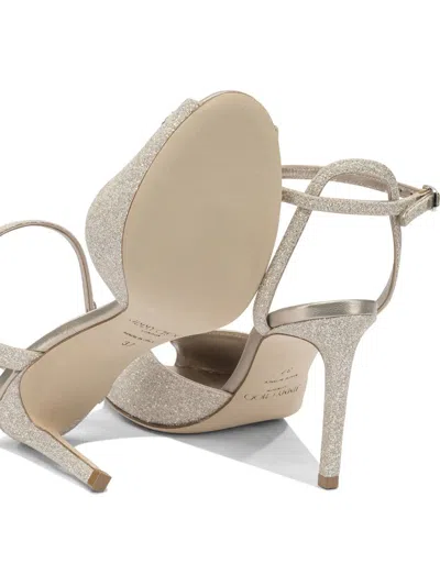 Jimmy Choo Sacora 85mm Sandals Gold In White