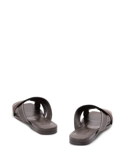 Tod's Flat Leather Sandals With Crossed Straps Shoes In Brown
