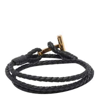 Tom Ford Leather T-plate Woven Bracelet With Braided Pattern In Brown