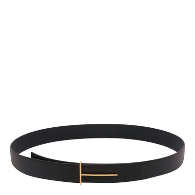 Tom Ford Reversible Leather Belt Adjustable Length Textured In Black