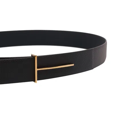 Tom Ford Reversible Leather Belt Adjustable Length Textured In Black