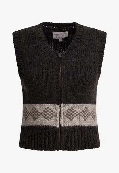 Filson Wool Vest With Zipper In Black