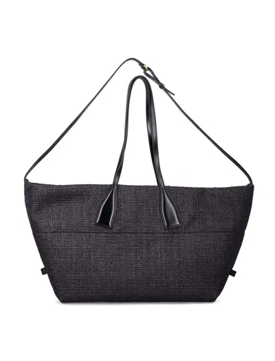 Balmain Track Tote Raffia Medium In Black