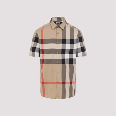 Burberry Men Cotton Shirt With Check Print In Multi