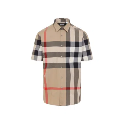 Burberry Men Cotton Shirt With Check Print In Multi