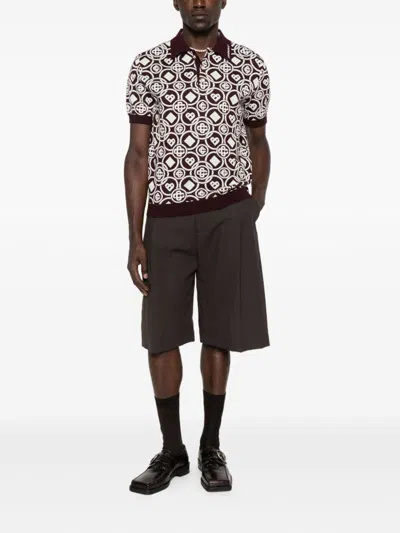 Casablanca Cotton Knit Polo With Monogram In Purple