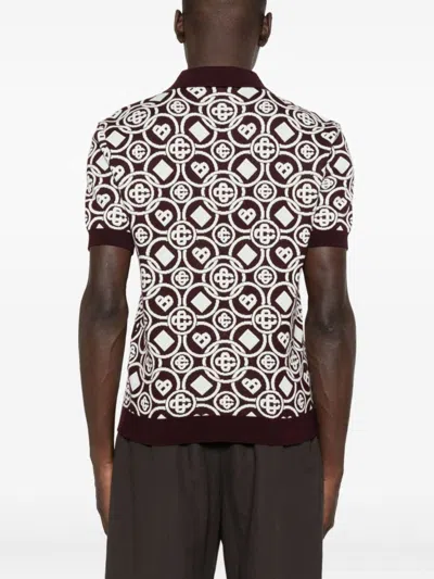 Casablanca Cotton Knit Polo With Monogram In Purple