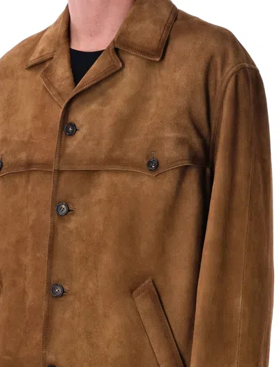 Prada Button-up Brown Coat With Structured Collar In Multi