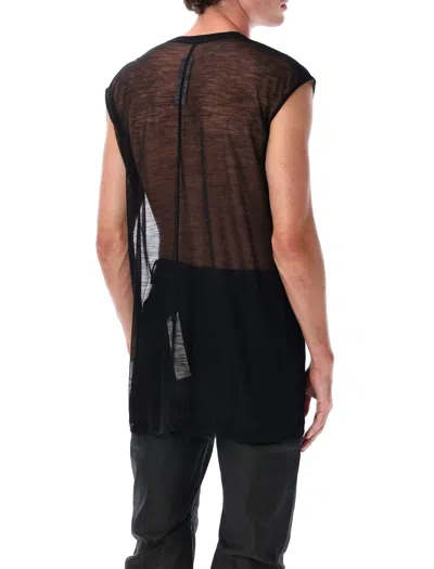 Rick Owens Black Sheer Wool Deep V Tank In Black