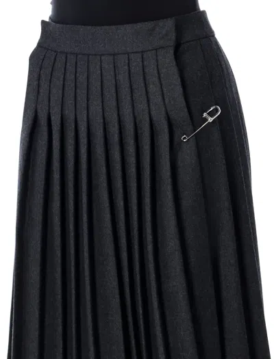 Prada Pleated Wool Flannel Skirt In Gray