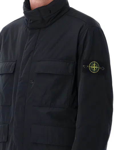 Stone Island Padded Field Jacket In Micro Twil In Black