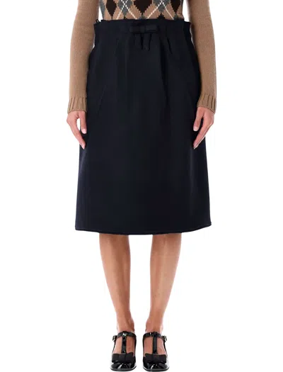 Prada Chevron Wool Midi Skirt With Bow Detail In Blue
