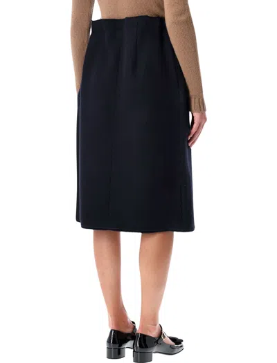 Prada Chevron Wool Midi Skirt With Bow Detail In Blue
