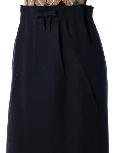 Prada Chevron Wool Midi Skirt With Bow Detail In Blue