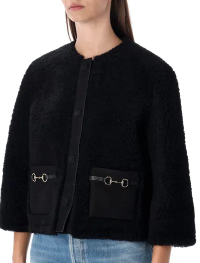Gucci Shearling Jacket With Horsebit Details In Multi