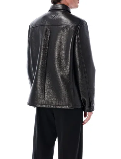 Prada Nappa Leather Jacket Shirt Collar Vents In Black