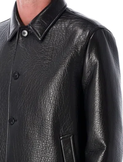 Prada Nappa Leather Jacket Shirt Collar Vents In Black