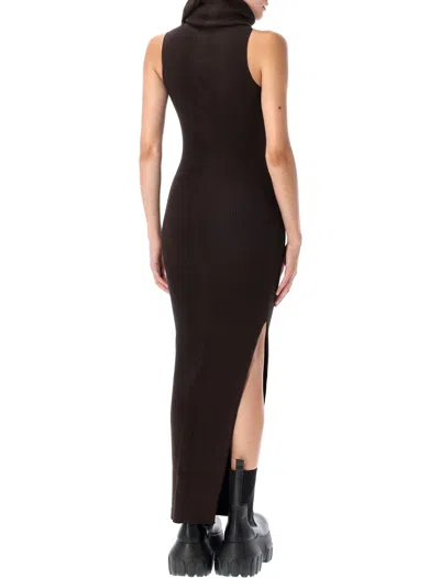 Rick Owens Ankle Length Ribbed Turtleneck Dress In Multi
