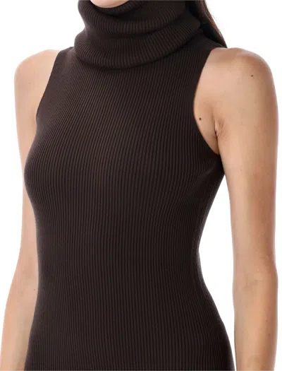 Rick Owens Ankle Length Ribbed Turtleneck Dress In Multi