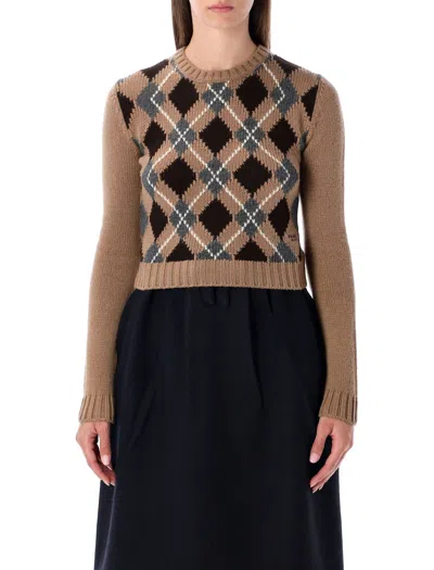 Prada Cashmere Sweater With Argyle Pattern In Brown