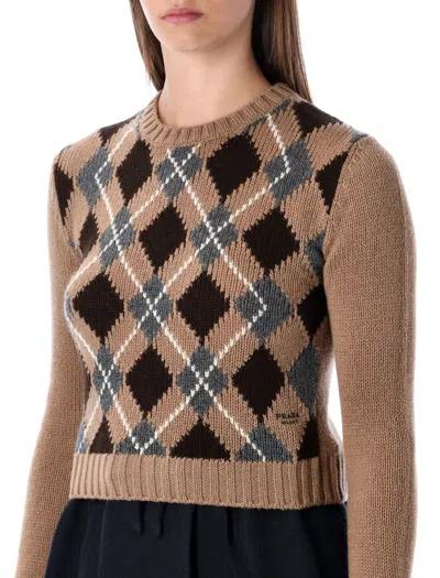 Prada Cashmere Sweater With Argyle Pattern In Brown