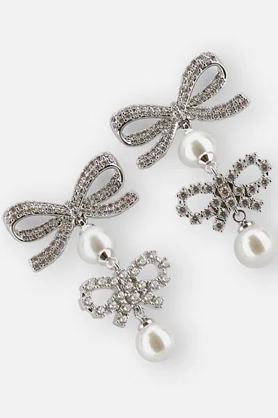 Self-portrait Double Bow Pearl Earrings In Multi