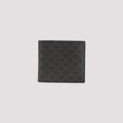 Celine Black Triomphe Textile Bi-fold Wallet With Coin In Gray