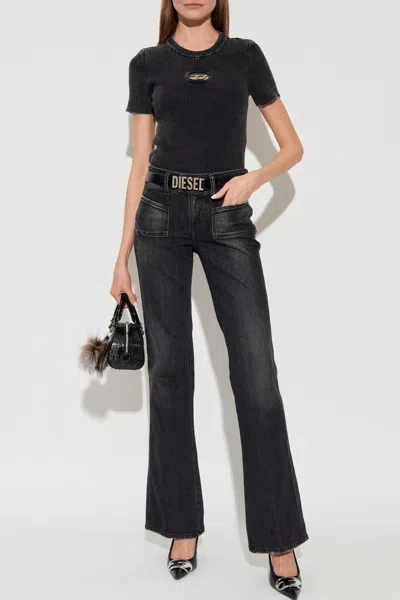 Diesel Short Sleeve Ribbed Crew Neck Top In Multi