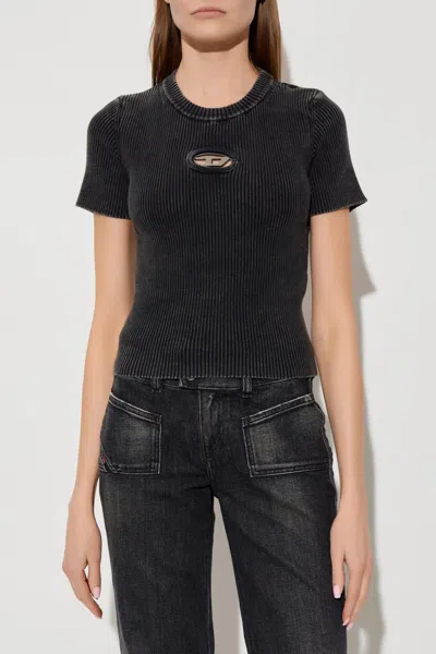 Diesel Short Sleeve Ribbed Crew Neck Top In Multi