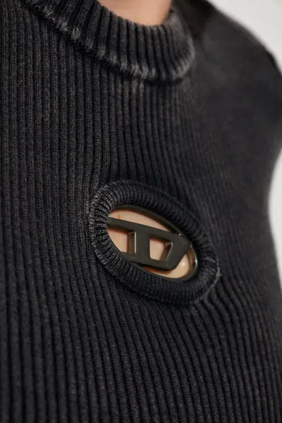 Diesel Short Sleeve Ribbed Crew Neck Top In Multi