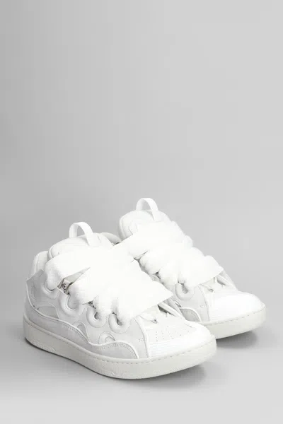 Lanvin Curb Sneakers In White Suede And Leather In Multi