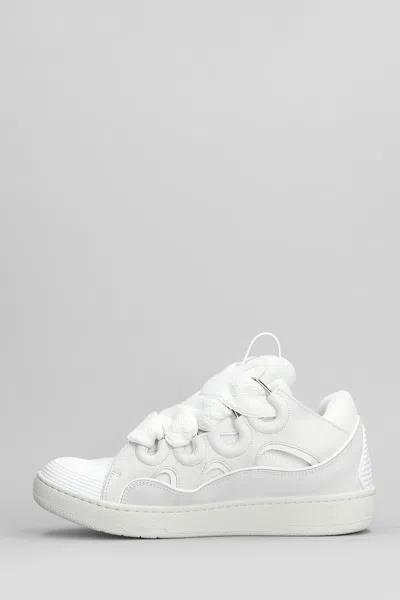 Lanvin Curb Sneakers In White Suede And Leather In Multi
