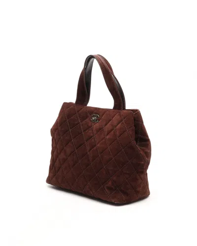 Pre-owned Chanel Cc Suede Tote Bag In Brown