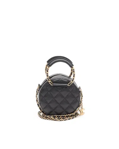 Pre-owned Chanel In The Loop Chain Caviar Round Clutch Bag In Black
