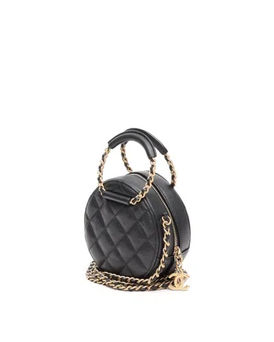 Pre-owned Chanel In The Loop Chain Caviar Round Clutch Bag In Black