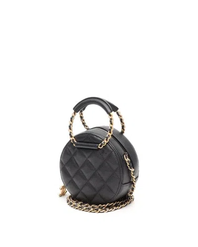 Pre-owned Chanel In The Loop Chain Caviar Round Clutch Bag In Black