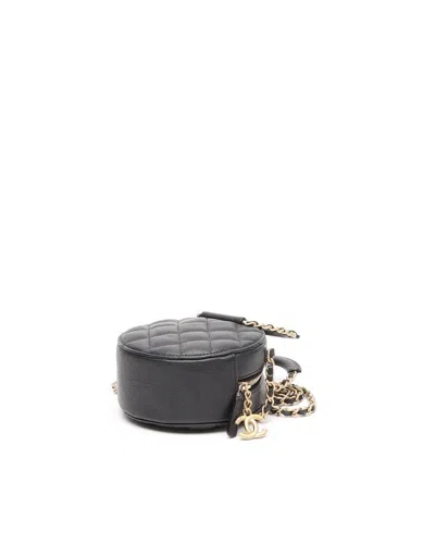 Pre-owned Chanel In The Loop Chain Caviar Round Clutch Bag In Black
